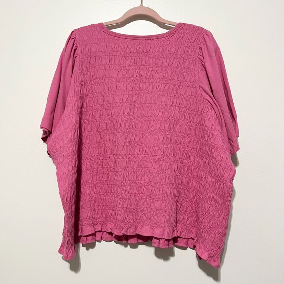 Old Navy Lot 2 Womens Smocked Blouses 3X Pink Navy Flutter Sleeve Romantic - Picture 7 of 11